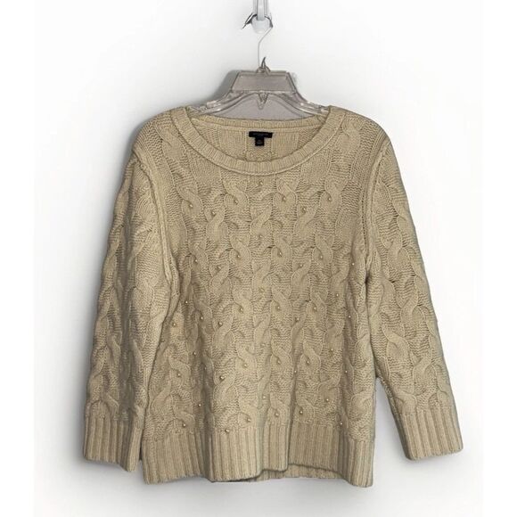 Ann Taylor Wool Angora Sweater Thick Cable Knit Ivory Pearl Rabbit Hair Size XL - Picture 2 of 16